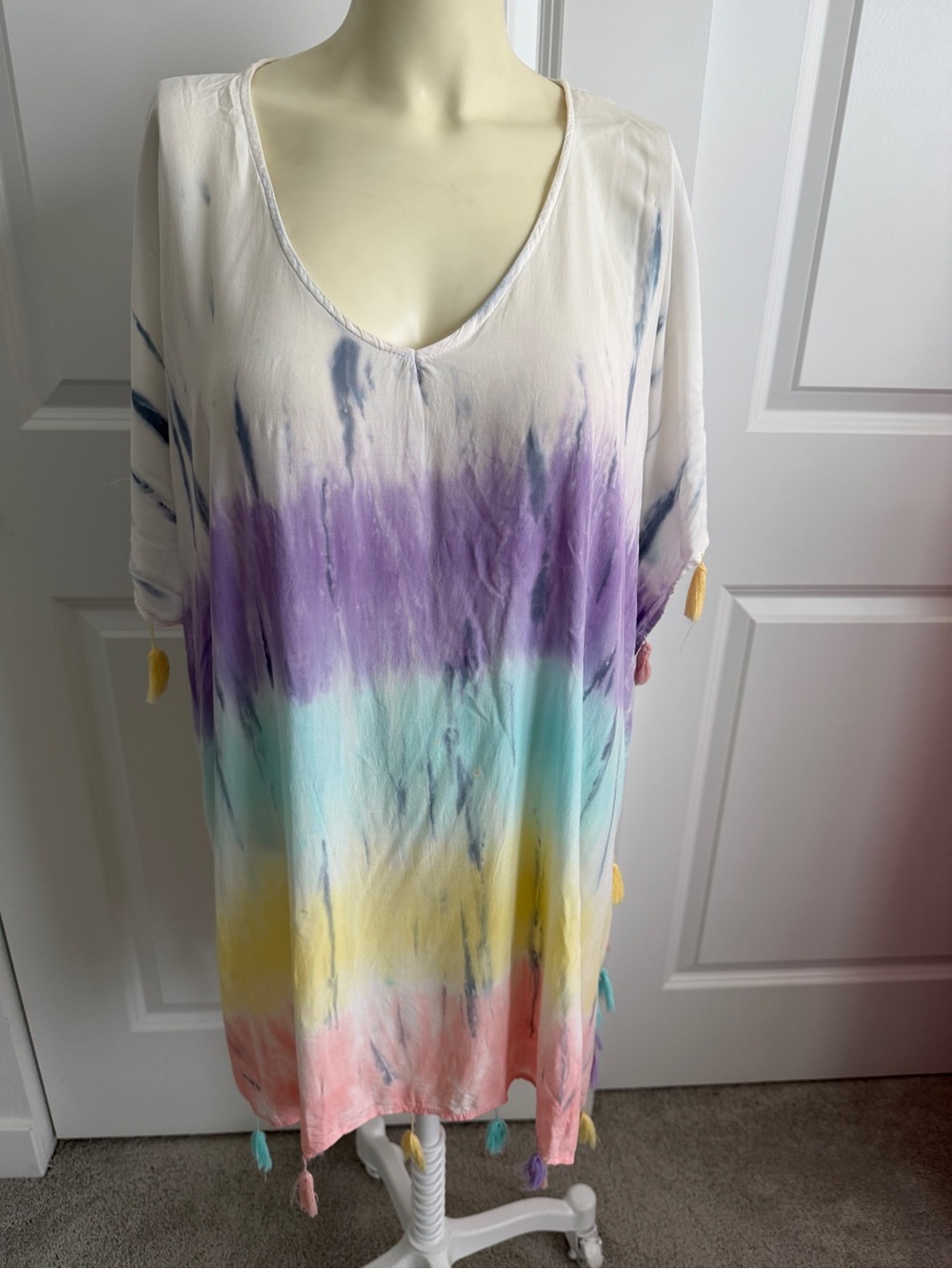 Surf Gypsy Tie Dye Tassel Swim Coverup-Medium